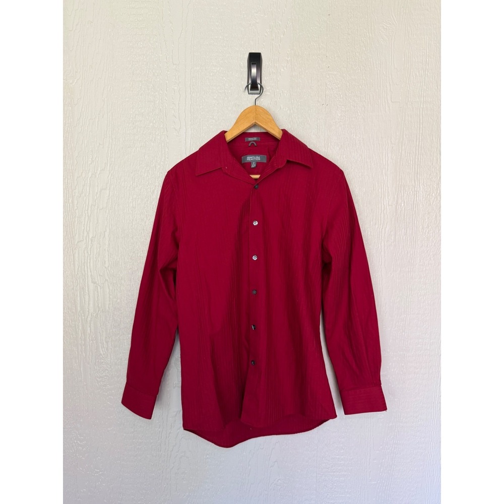Kenneth Cole Reaction Mens Slim Fit Dress Shirt Red Wrinkle Free M 15 32-33